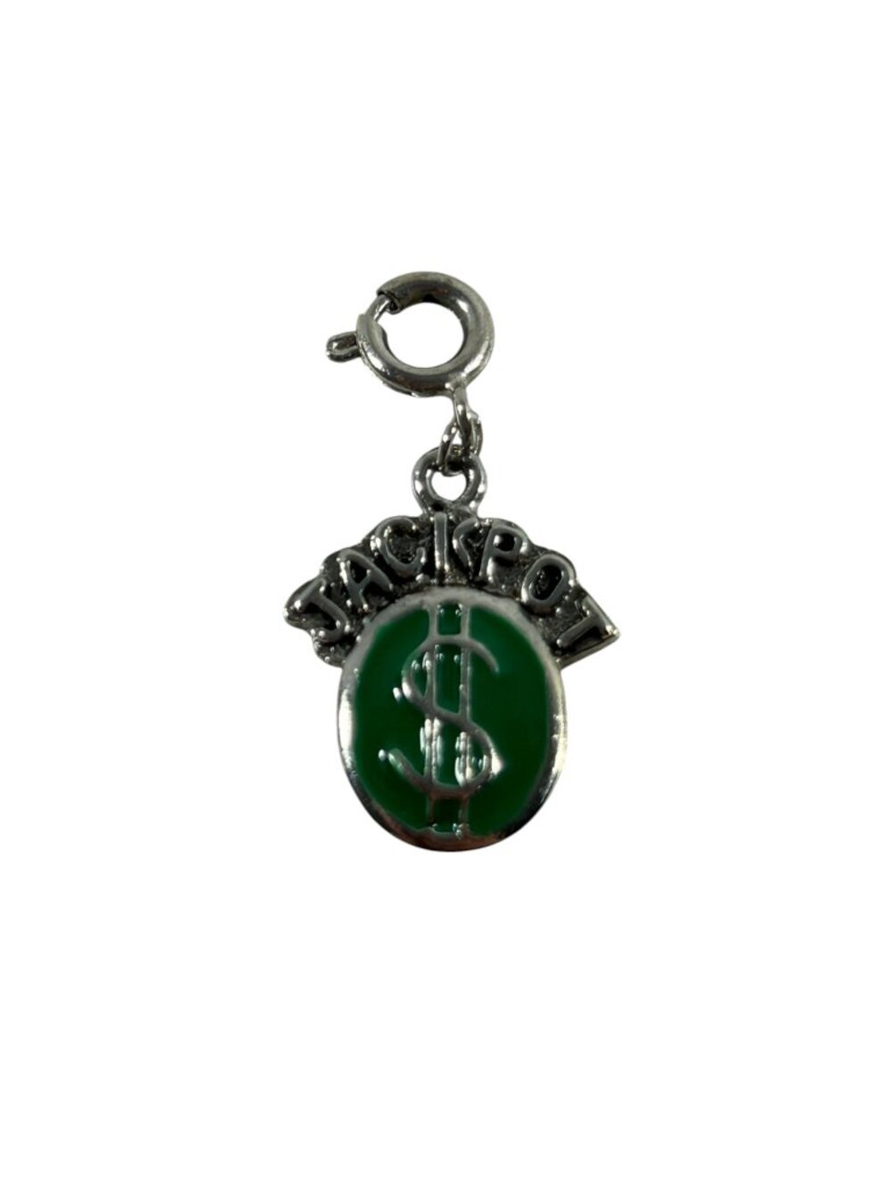 Jackpot Silver Tone Green Enamel Charm Money Dollar Sign Casino Gambling
